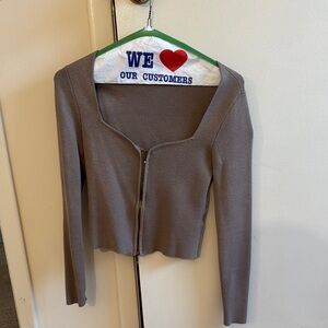 Abercrombie zip up notch neck slim top size small color taupe